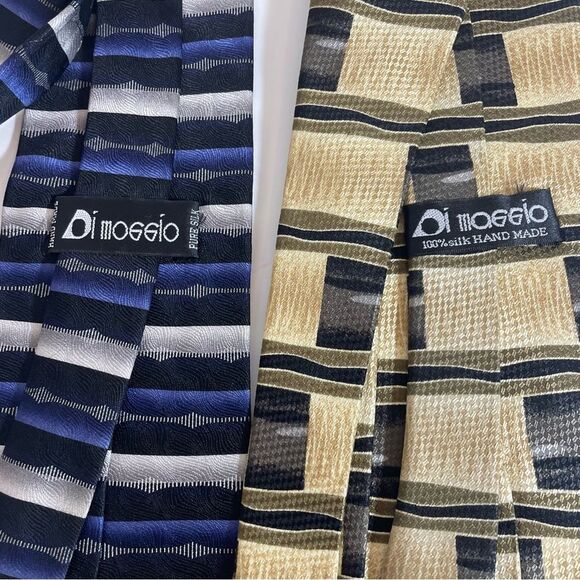 Di Moggio Handmade 100% Silk Set of Two Vintage Ties in Yellow and Blue - Picture 4 of 6